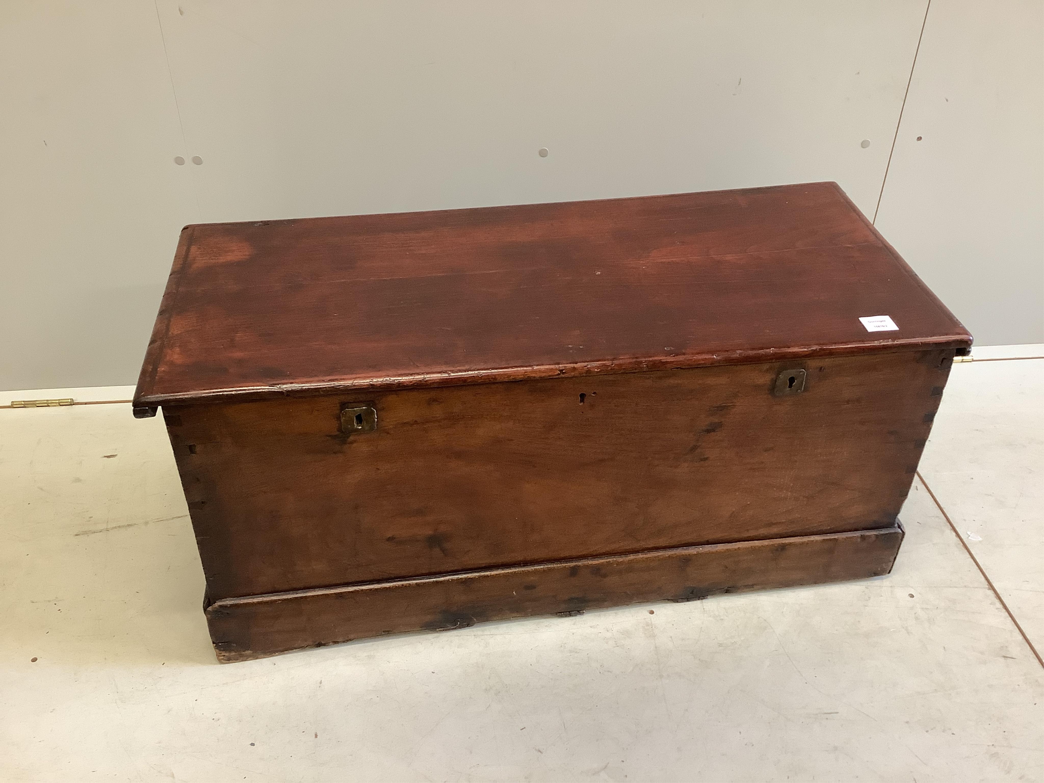 A Victorian stained hardwood trunk, width 102cm, depth 44cm, height 46cm. Condition - fair